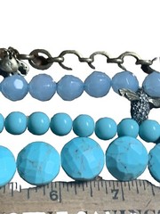 FOSSIL 3 Strand 24” Necklace Rhinestone Turquoise Blue Beads MOP BUTTERFLY & BEE