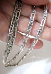 Vintage Sterling Silver Figaro Chain Necklace 20″ 4.6mm 18.9 Grams Signed Italy