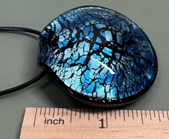 Beautiful Vintage Hand Blown Blue & Black Crackled Pendant On Cord Necklace