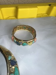 VTG Pastel Fruit Salad Collar Necklace with Carved Art Glass Stones Set