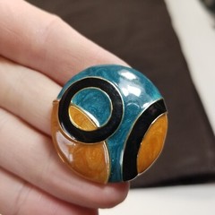 Vintage Domed Enamel Round Retro Style Cloisonne Pierced Earrings