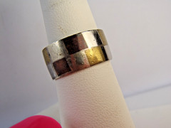 Estate 925 Sterling Silver Checkered 9mm Ring Band Silver Bronze Brass Sz 6 1/4