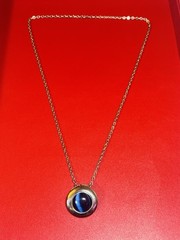 Powerful Eerie Blue Cats Eye Gemstone Talisman Necklace Occult Macabre Magic 24”