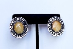 Vintage 925 Sterling Silver 1.25 in Stud Earrings With Yellow Natural Oval Stone