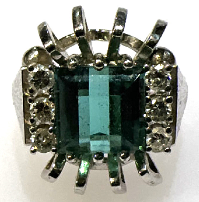 STUNNING Custom vintage 18k white gold Indicolite Tourmaline and Diamond Ring