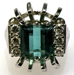 STUNNING Custom vintage 18k white gold Indicolite Tourmaline and Diamond Ring