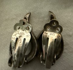 Earrings silver 925, Marcasite and Silver , red accents Vintage