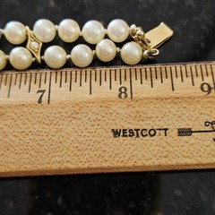 Ciner Faux Pearl Double Strand Beaded Bracelet Vintage Fancy Box Clasp 8.5 In