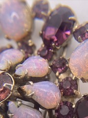 Vintage Signed WIESNER Faux Pink Fire Opal Purple Rhinestone Brooch Pendant