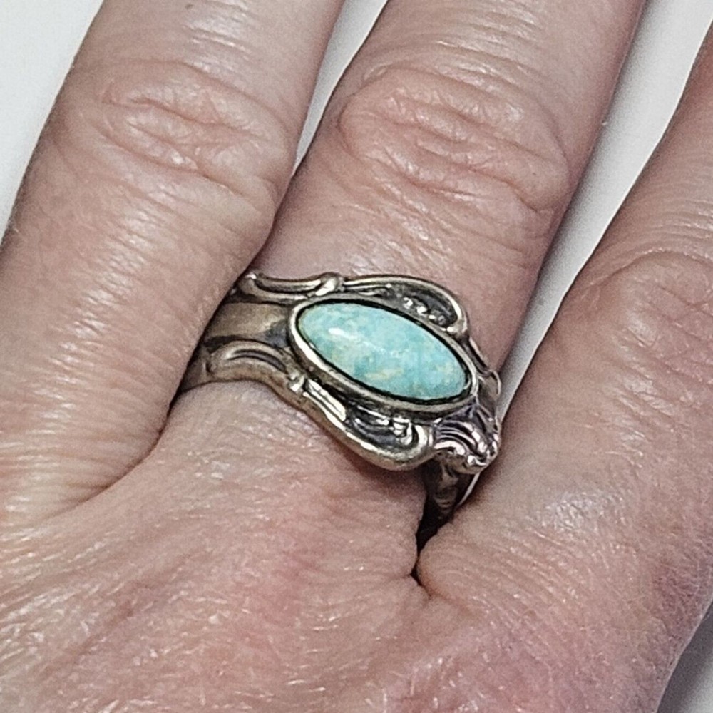 ESPO Vintage Sterling Blue Turquoise Scrollwork Wrap Ring Currently Sz 7