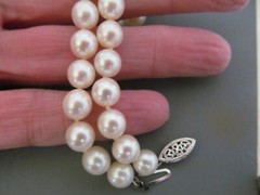Vintage 14k White Gold 7mm White Pearl Hand Knotted Beaded Necklace 15.75”