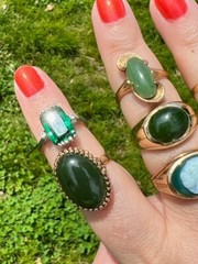 VINTAGE 10K YELLOW GOLD BIG OVAL GREEN NEPHRITE JADE JADEITE RING SOLID HEAVY