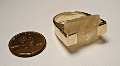 Vintage Modernist Sterling 925 & Faceted Rutilated Quartz Ring 15.1g Size 8
