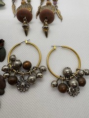 Vintage Lot of 4 Boho Statement Earrings Mixed Materials Wood Metal Beads Star
