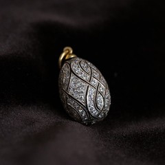 Vintage Soviet Era c.1990 Fully Pavé Enamel Egg Pendant 18k 750 Gold 960 Silver