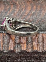 Vtg Ornate Sterling Silver Ring SZ 9 Pink Square Ruby Cubic Zirconia CZ Accents