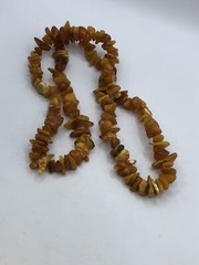 Vintage Rough Amber Chip Necklace 30” No Clasp Approx 1/2” Wide Boho