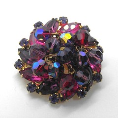 Vintage Juliana D&E Red Purple Fuschia AB Cha Cha Rhinestone Brooch and Earrings