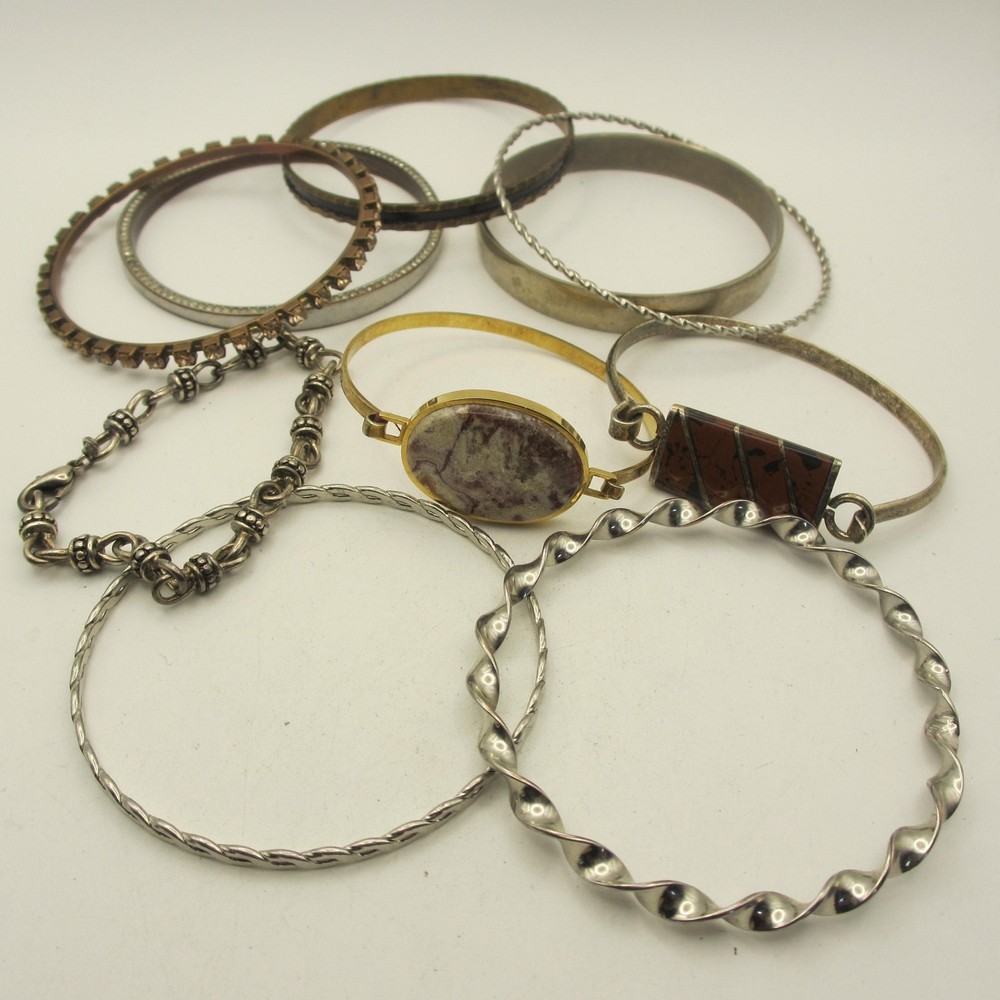 Vintage Bracelet Bangle Lot Silver Tone Alpaca Gold Tone Rhinestone