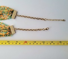 Vtg Orange Green Multistrand Boho Seed Bead Necklace & Earrings Set