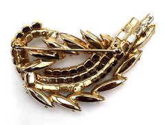 VTG 2.25” Abstract Pin / Brooch W/ Amber / Topaz Navette Stones and Rhinestones