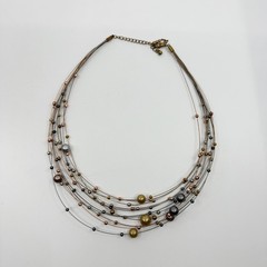 Multi Strand Wire Necklace Mixed Metallic Beads Statement Layered Jewelry Gift