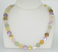Large Hand Strung Chunky Quartz and Amethyst Beaded Necklace