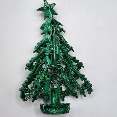 Vintage Christmas Tree Brooch VTG Rhinestone Ornaments And Snowy Branches
