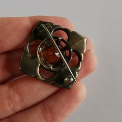 Vintage Scottish Agate Square Pin Brooch Celtic Orange Warm Tones Unsigned