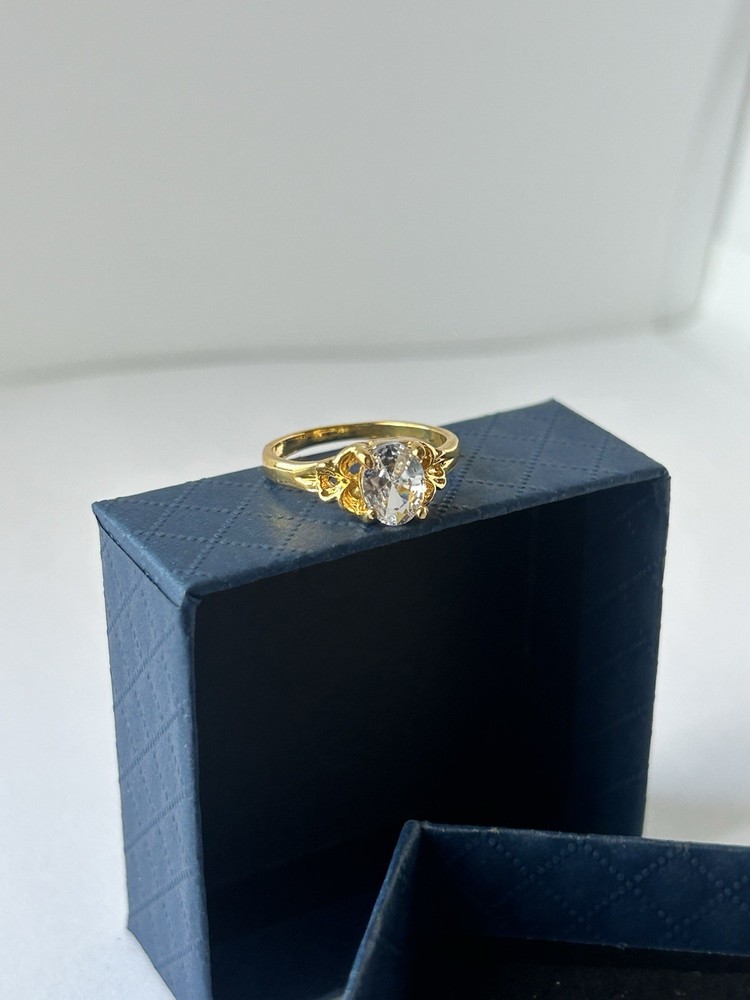 Vintage Clear Cubic Zirconia Ring Gold Plated Womens Size 7