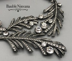 Givenchy Gun Metal & Rhinestone Textured Leaves Statement Bib Necklace WOW!!
