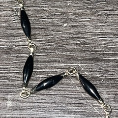 Vintage 30in Black Twist Bead Station Necklace Gold Tone Opera Length MCM No Pit