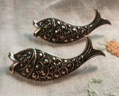 Vintage “Made In Germany” 2PCS Marcasite Brooch Fish 06-01-2022 45mm