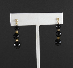 Vintage Set Onyx Necklace No Clasp 14K Y Gold Earrings Beaded Hand Knotted Lot