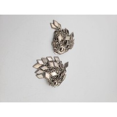 Silver tone diamond shape metal clip on dangle drop earrings 1 3/4″