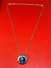 Powerful Eerie Blue Cats Eye Gemstone Talisman Necklace Occult Macabre Magic 24”