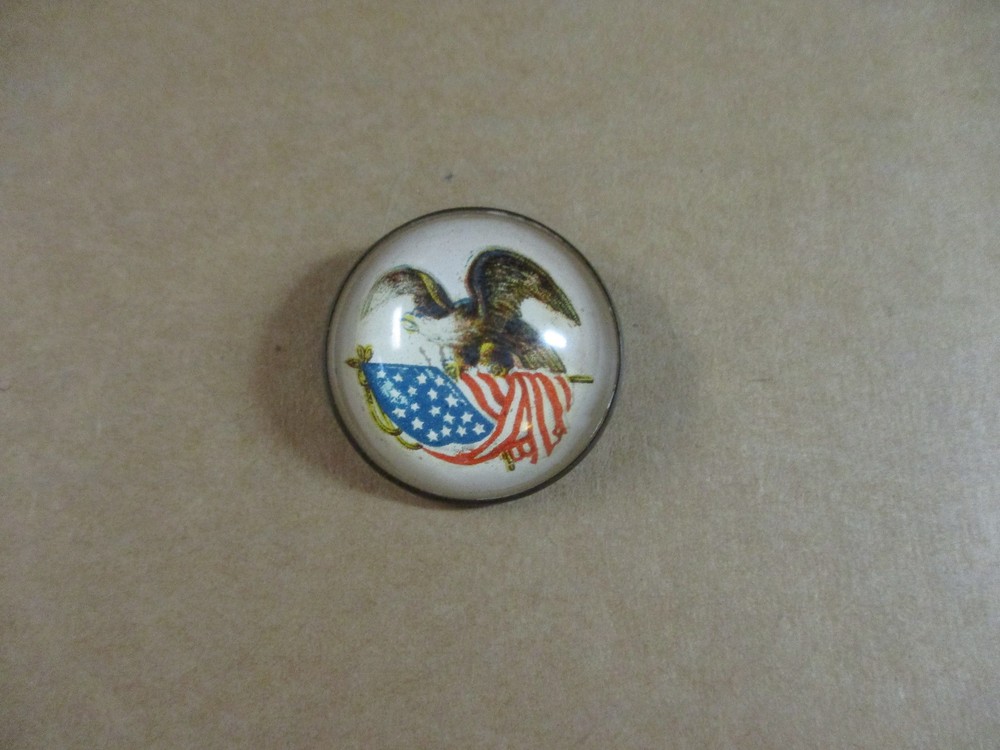 Antique Glass Dome Bridle Rosette Patriotic American Flag & Eagle Pin Brooch