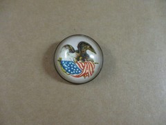 Antique Glass Dome Bridle Rosette Patriotic American Flag & Eagle Pin Brooch