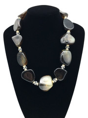 Large Lucite Nuggets Clear Faceted Crystals & Cream Saucer Spacers 20″ Necklace