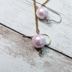 Vintage Earrings For Pierced Ears – Long Pink/Peach Faux Pearl Dangle