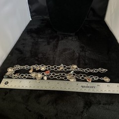 Vintage Silver Tone Chain Charm Necklace With Gemstones