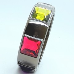 SQUARE MULTI FAUX STONE GUNMETAL TONE PLASTIC FASHION JEWELRY BANGLE BRACELETS