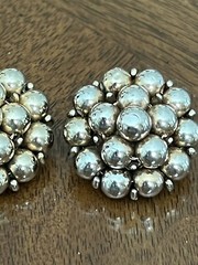 Vintage Marvella Earrings Gold Tone Round Beaded Cluster Clip Ons Signed!