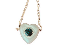 1986 Avon Necklace Loving Heart Simulated Emerald Peal Pendant orig box 13.5″