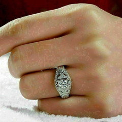 Vintage Art Deco Lab-Created Diamond Estate Filigree Milgrain 925 Silver Ring