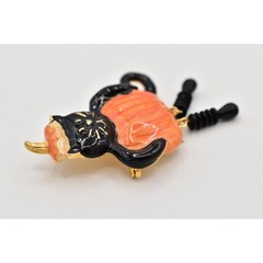 Vintage Black Cat Costume Pumpkin Pin Brooch Halloween Orange Enamel 1980s BinAL