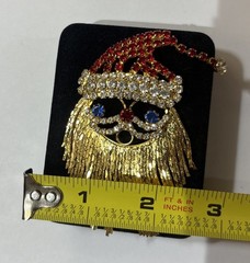 Santa Claus Rhinestone & Fringe Christmas Brooch Pin Beard & Hat Move Vintage