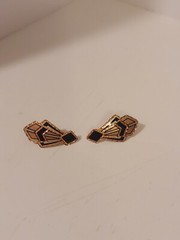 Art Deco Style Silver And Black On Copper Pierced Earrings