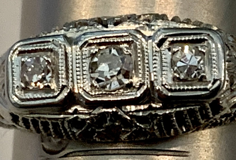 Vintage 14k Solid White Gold Diamond Ring Diamonds Antique Estate