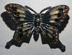 MONET Vtg Butterfly Brooch Pin Blue White Multi Color Rhinestones W/ Earrings